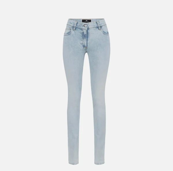 Elisabetta Franchi Jeans^Jeans skinny in cotone stretch con placca logo Lightdenim