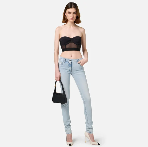 Elisabetta Franchi Jeans^Jeans skinny in cotone stretch con placca logo Lightdenim