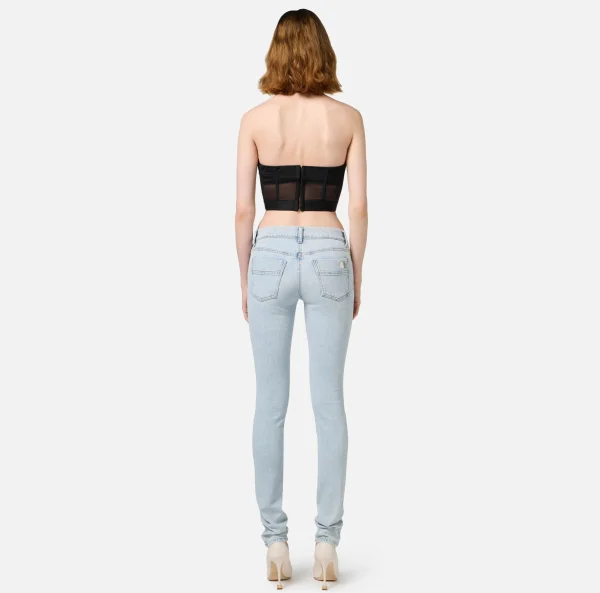 Elisabetta Franchi Jeans^Jeans skinny in cotone stretch con placca logo Lightdenim